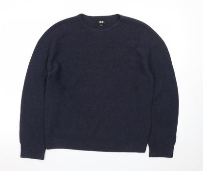 Uniqlo Men Blue Wool Crew Neck Jumper S Regular Fit