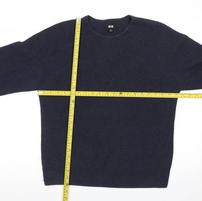 Uniqlo Men Blue Wool Crew Neck Jumper S Regular Fit