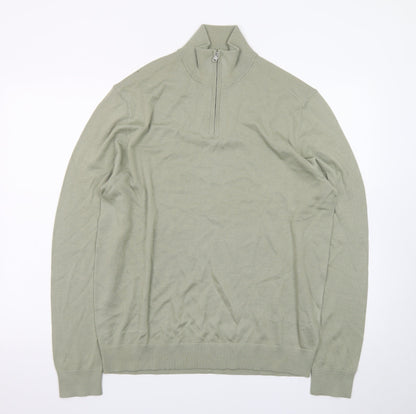 Marks and Spencer Men’s Green Merino Wool Half Zip Jumper L