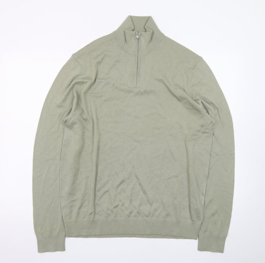 Marks and Spencer Men’s Green Merino Wool Half Zip Jumper L