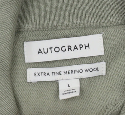 Marks and Spencer Men’s Green Merino Wool Half Zip Jumper L