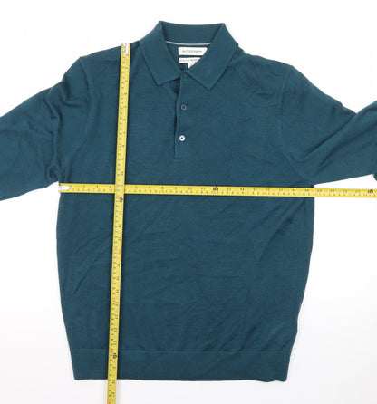 Marks and Spencer Men’s Green Merino Wool Collared Henley Jumper M