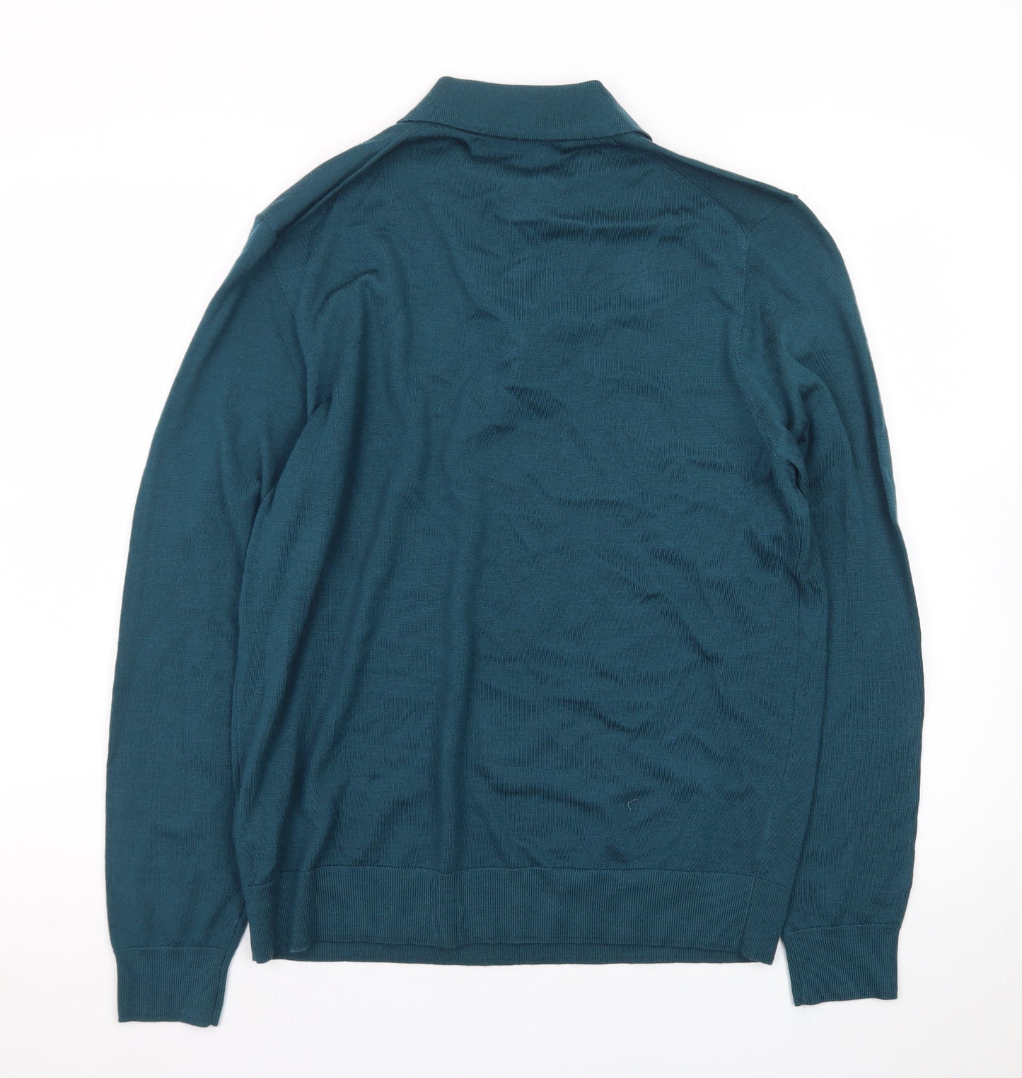 Marks and Spencer Men’s Green Merino Wool Collared Henley Jumper M