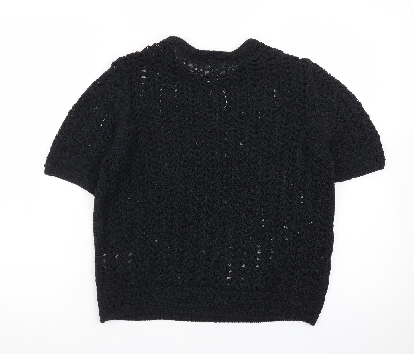 Marks and Spencer Women's Black Open-Knit Short Sleeve Pullover Jumper Size M