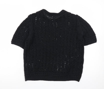 Marks and Spencer Women's Black Open-Knit Short Sleeve Pullover Jumper Size M