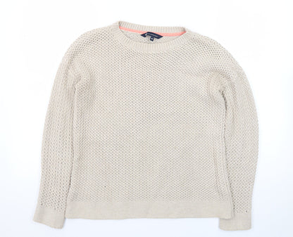 Crew Clothing Company Women Beige Cotton Chunky Knit Jumper Size 10