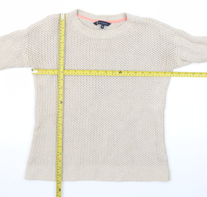 Crew Clothing Company Women Beige Cotton Chunky Knit Jumper Size 10