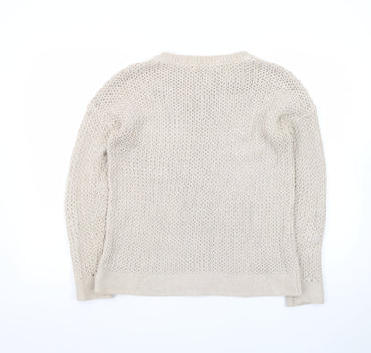 Crew Clothing Company Women Beige Cotton Chunky Knit Jumper Size 10