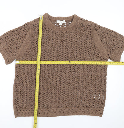 Marks and Spencer Women’s Brown Open-Knit Short Sleeve Cotton Blend Jumper L