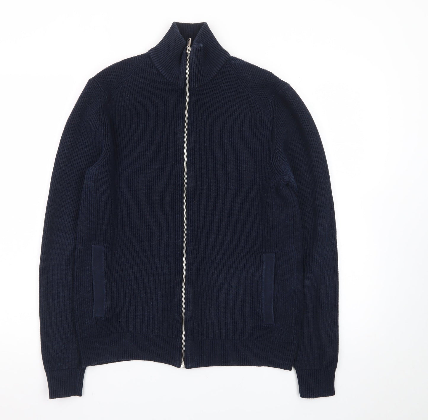 Marks and Spencer Men’s Blue Full Zip High Neck Knit Jumper Small