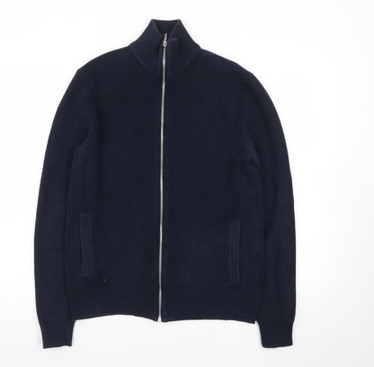 Marks and Spencer Men’s Blue Full Zip High Neck Knit Jumper Small