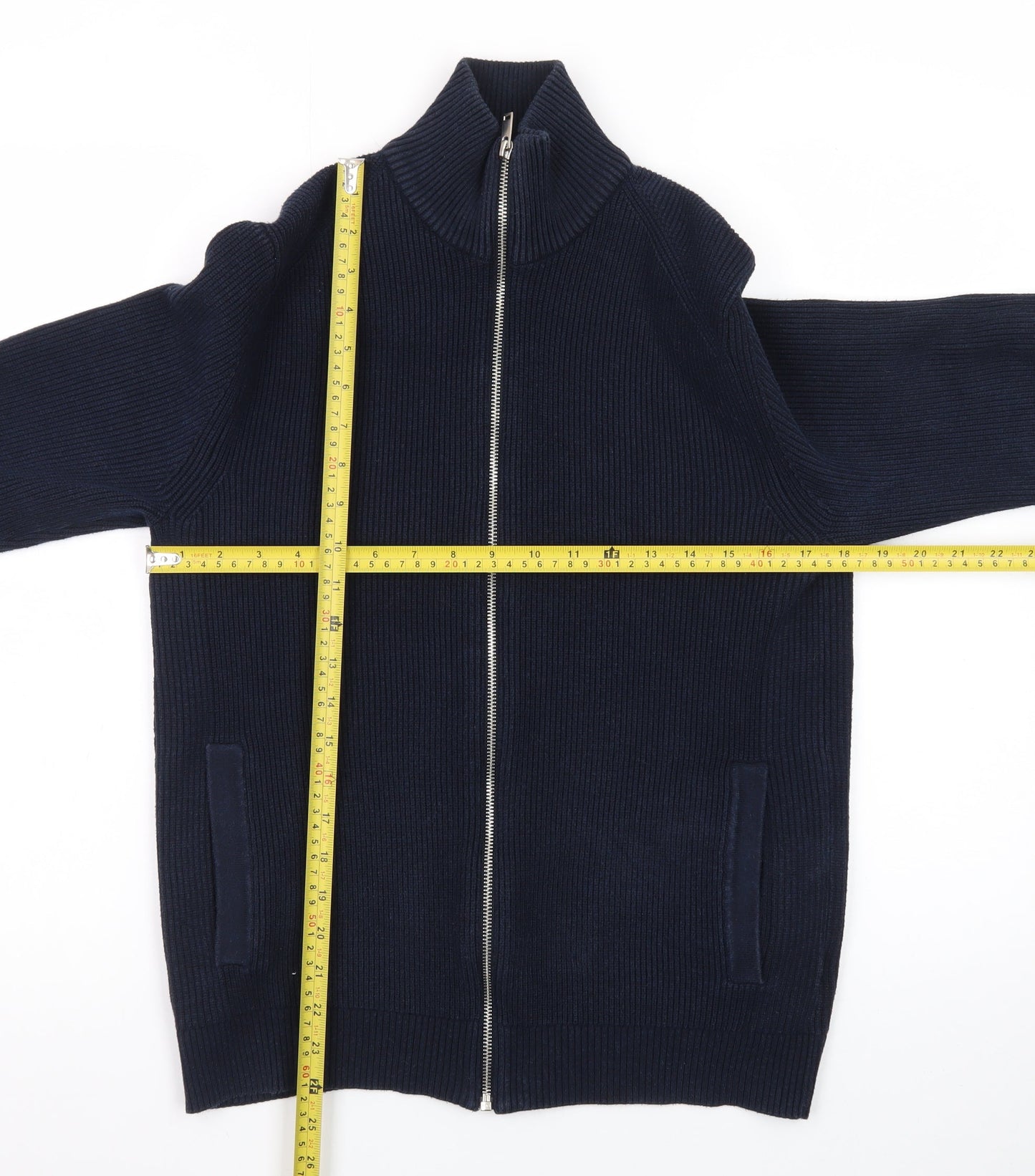 Marks and Spencer Men’s Blue Full Zip High Neck Knit Jumper Small