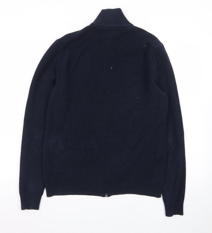 Marks and Spencer Men’s Blue Full Zip High Neck Knit Jumper Small