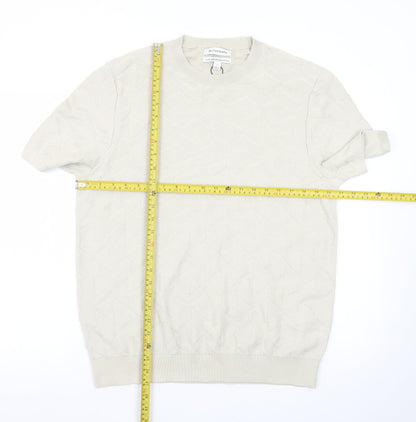 Marks and Spencer Men’s Beige Cotton Short Sleeve Crew Neck Jumper L