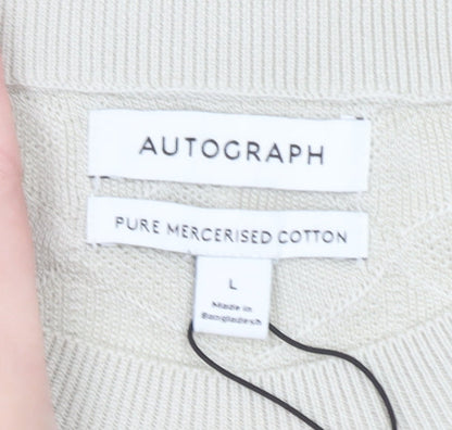 Marks and Spencer Men’s Beige Cotton Short Sleeve Crew Neck Jumper L