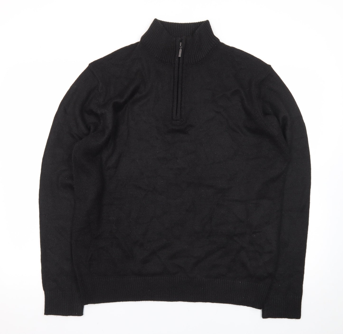 Brave Soul Men's Black L High Neck 1/2 Zip Jumper
