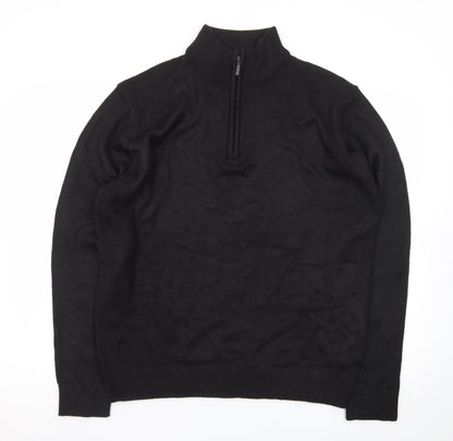 Brave Soul Men's Black L High Neck 1/2 Zip Jumper