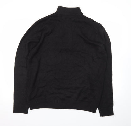 Brave Soul Men's Black L High Neck 1/2 Zip Jumper