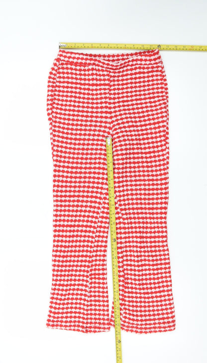 Zara Women Red White Knit Flared Trousers M Retro Heart Print