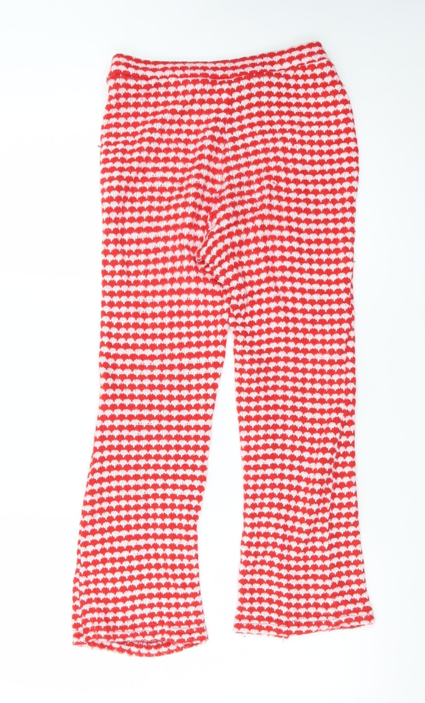 Zara Women Red White Knit Flared Trousers M Retro Heart Print