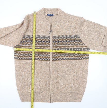 Tootal Men's Beige Fair Isle Wool Full Zip Cardigan Jumper L