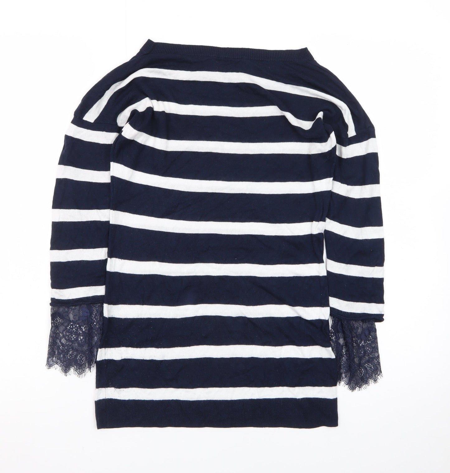 Intimissimi Women Blue Stripe Boat Neck 3/4 Sleeve Jumper S