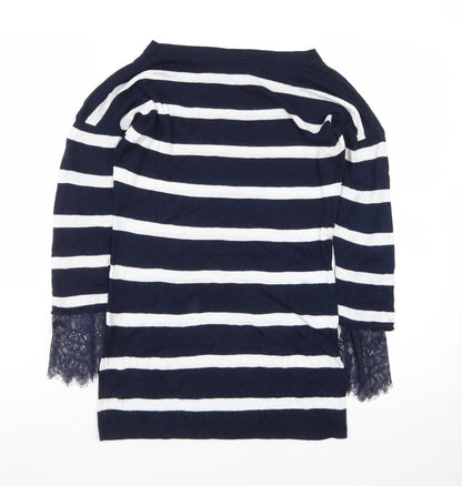 Intimissimi Women Blue Stripe Boat Neck 3/4 Sleeve Jumper S