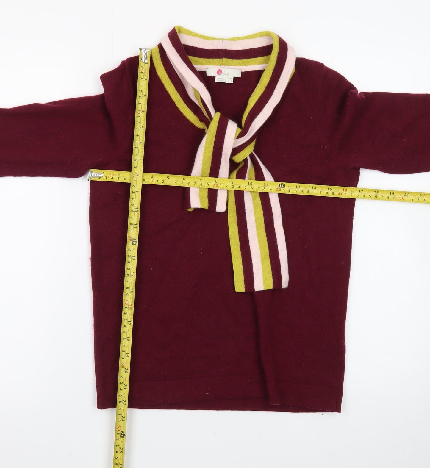Boden Women Red Wool V-Neck 3/4 Sleeve Jumper Size 12