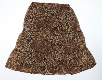 New Look Women's Brown Leopard Print Midi Peasant Skirt Size 18