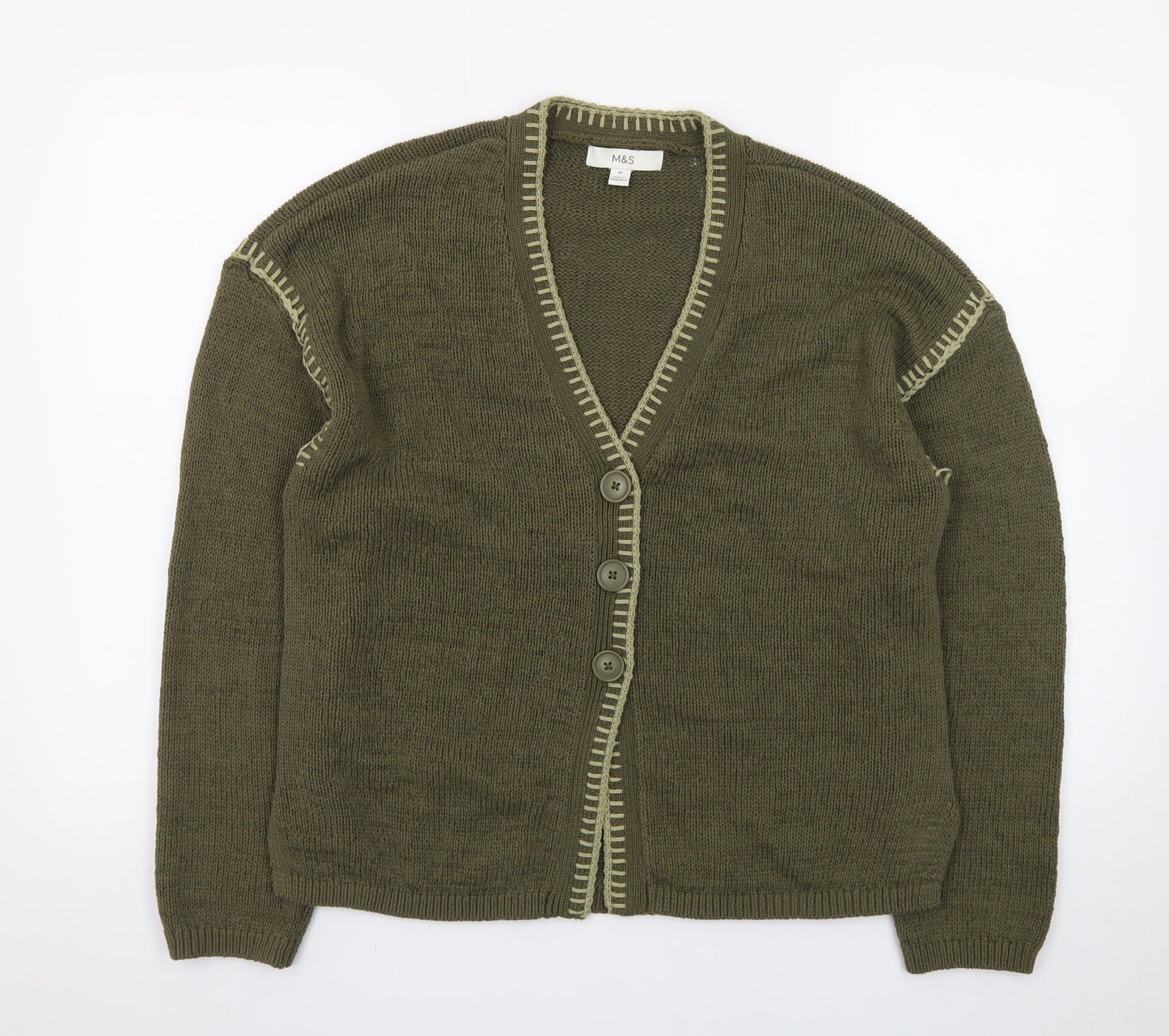 Marks and Spencer Women's Green V-Neck Knit Button Cardigan M