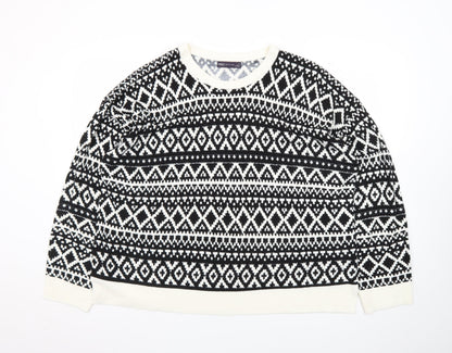 Marks and Spencer Women Black Fair Isle Long Sleeve Pullover Jumper Size 24
