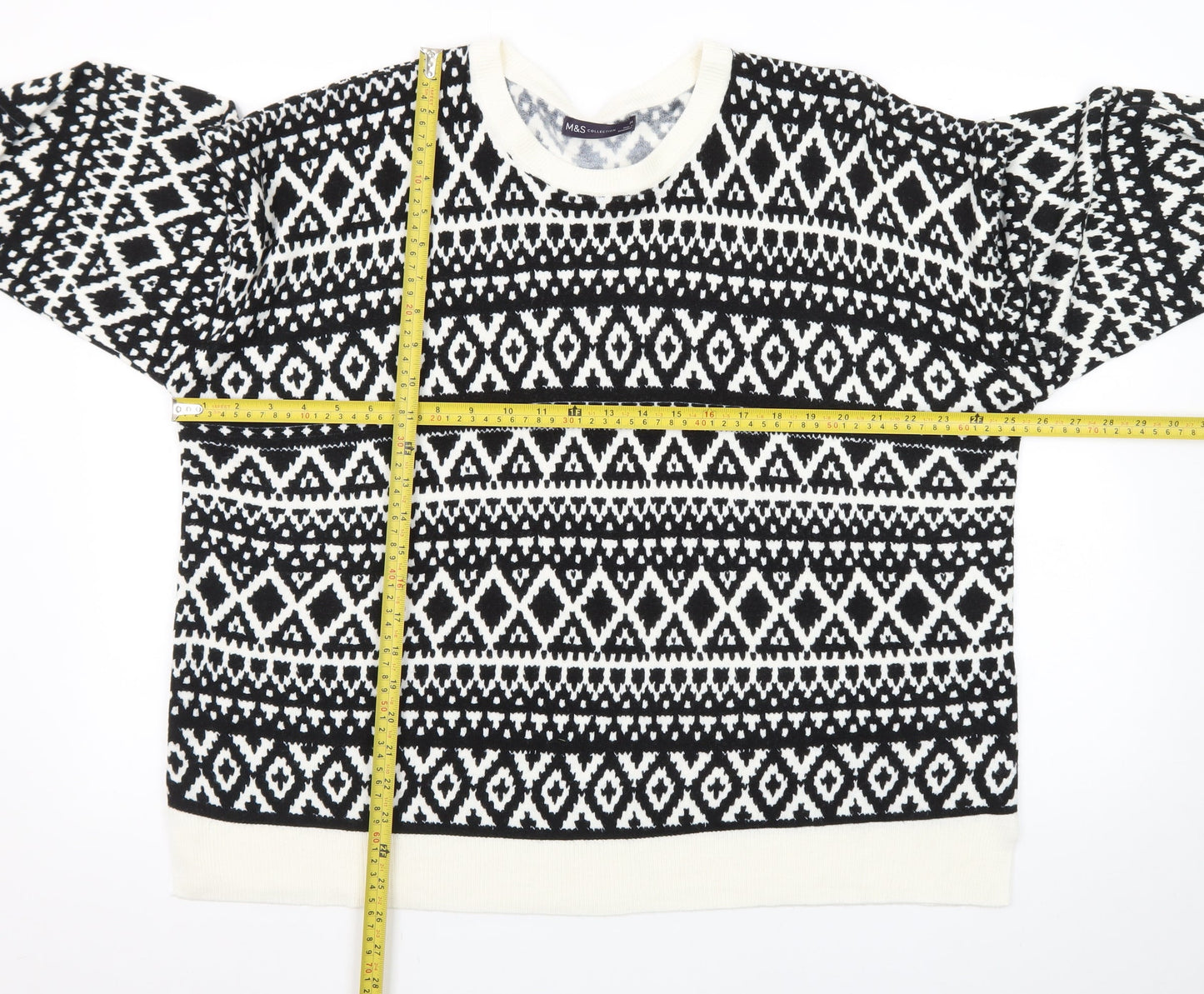 Marks and Spencer Women Black Fair Isle Long Sleeve Pullover Jumper Size 24
