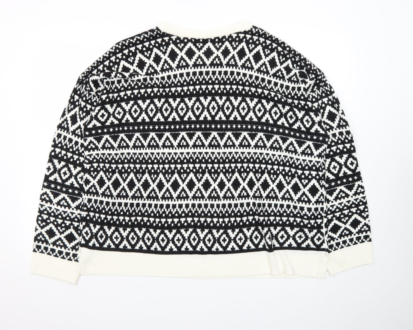 Marks and Spencer Women Black Fair Isle Long Sleeve Pullover Jumper Size 24