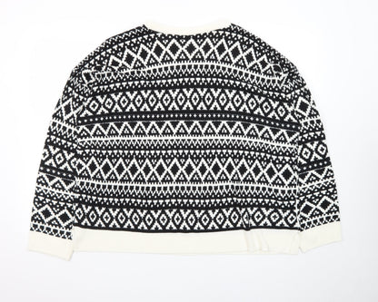 Marks and Spencer Women Black Fair Isle Long Sleeve Pullover Jumper Size 24