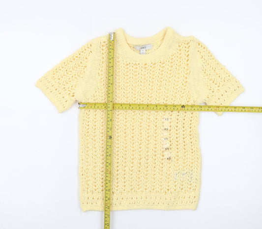 Marks and Spencer Women Yellow Open-Knit Cotton Short Sleeve Jumper XS