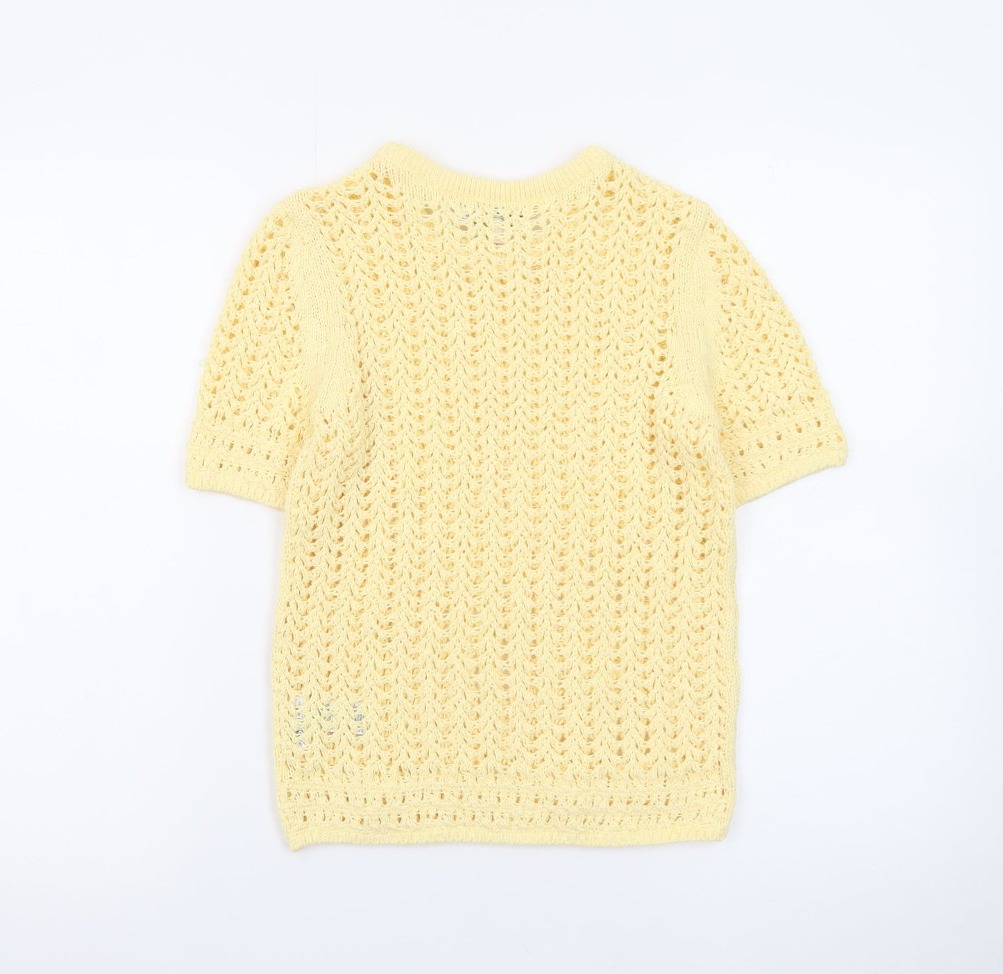 Marks and Spencer Women Yellow Open-Knit Cotton Short Sleeve Jumper XS