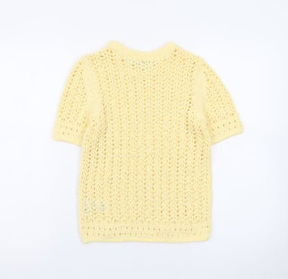 Marks and Spencer Women Yellow Open-Knit Cotton Short Sleeve Jumper XS