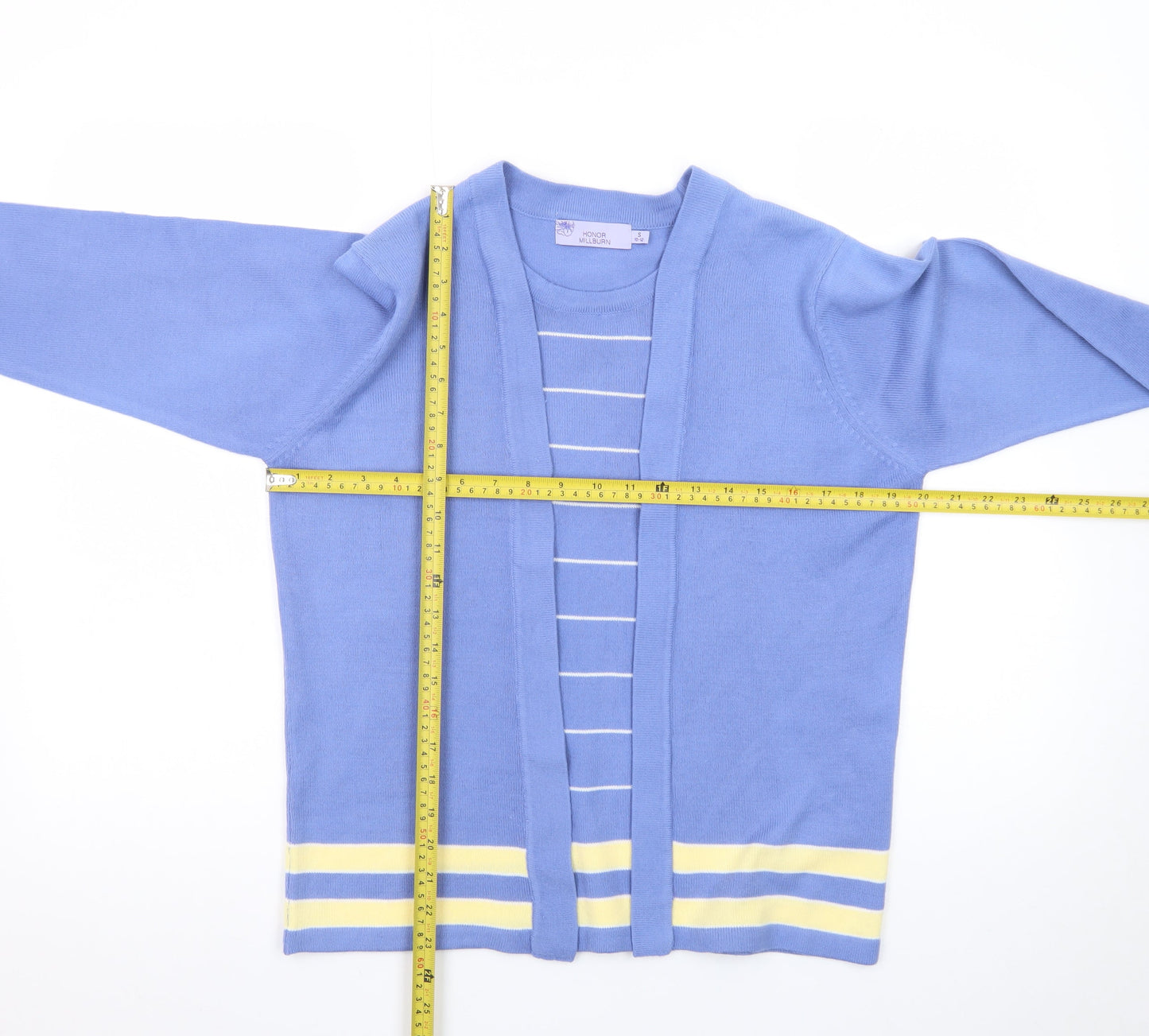 Honor Millburn Womens Blue Striped Knit Cardigan Size S 10-12