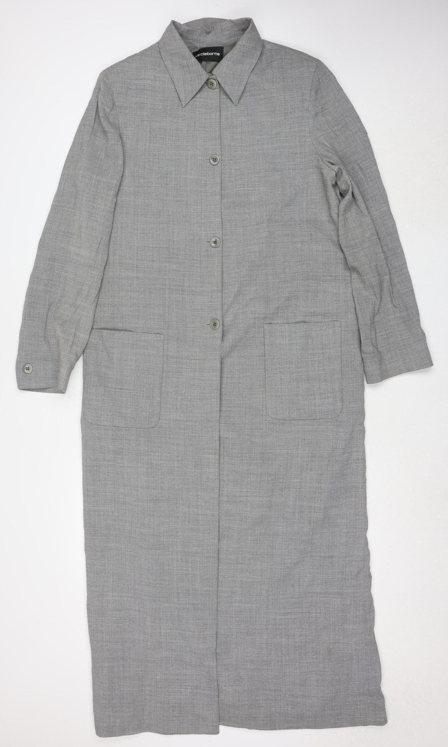 Liz Claiborne Women's Grey Long Overcoat Size 12 Wool Blend