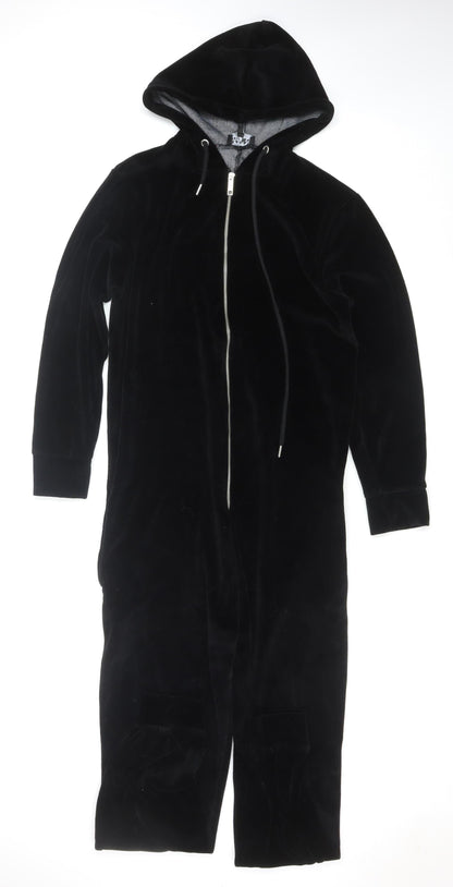 boohooMAN Men’s Black S Velour Zip Hoodie Jumpsuit Lounge Trousers