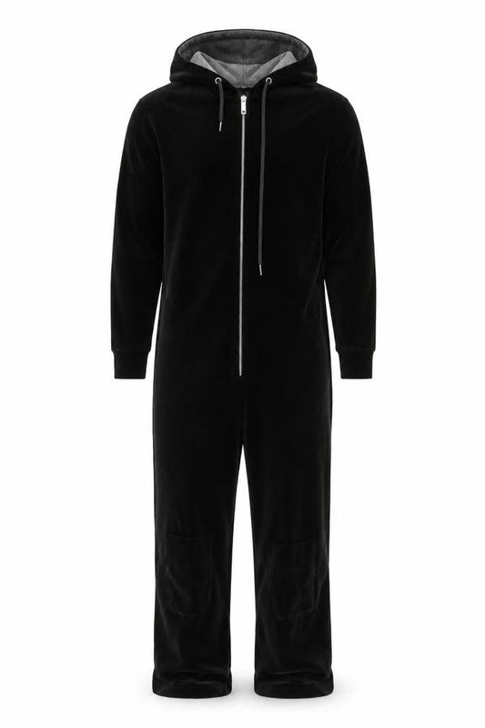 boohooMAN Men’s Black S Velour Zip Hoodie Jumpsuit Lounge Trousers