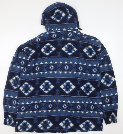Cabin Creek Women Blue Aztec Fleece Hooded Full Zip Jacket L