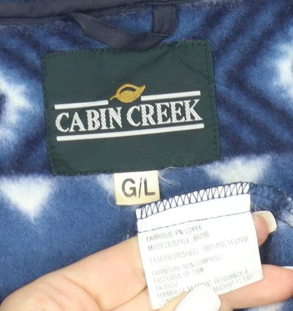 Cabin Creek Women Blue Aztec Fleece Hooded Full Zip Jacket L