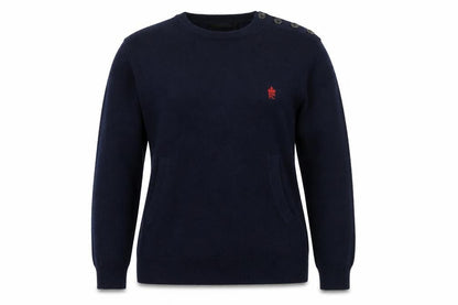 French Connection Women's Blue Wool Crew Neck Button Jumper M