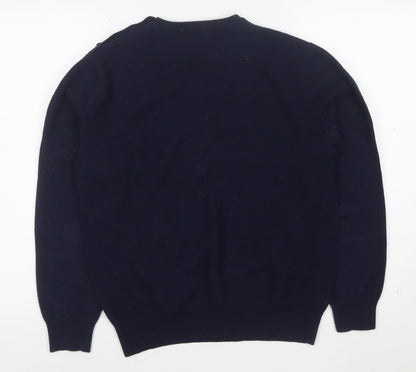 French Connection Women's Blue Wool Crew Neck Button Jumper M
