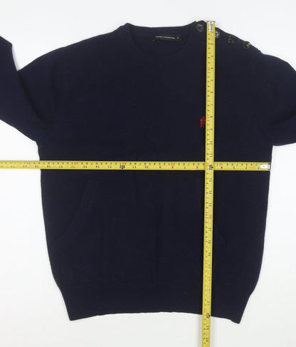 French Connection Women's Blue Wool Crew Neck Button Jumper M