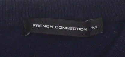 French Connection Women's Blue Wool Crew Neck Button Jumper M