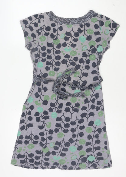White Stuff Women's Grey Floral Cotton Fit & Flare Dress Size 8