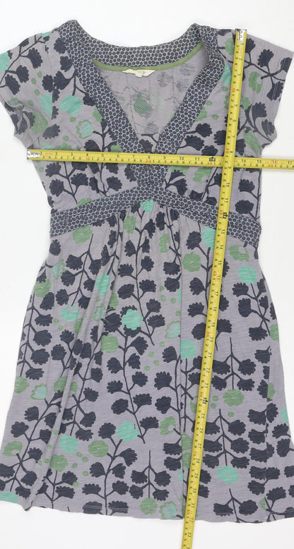 White Stuff Women's Grey Floral Cotton Fit & Flare Dress Size 8