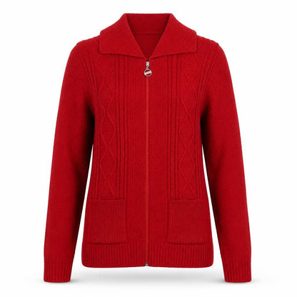 Glimpse Design Women's Red Full Zip Knitted Jumper M Collared Cable Knit